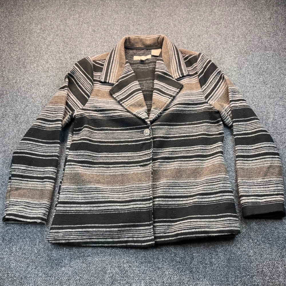 Victory Outfitters Womens Small Striped‎ Knit Blazer Jacket Black Grey Tan Wool
